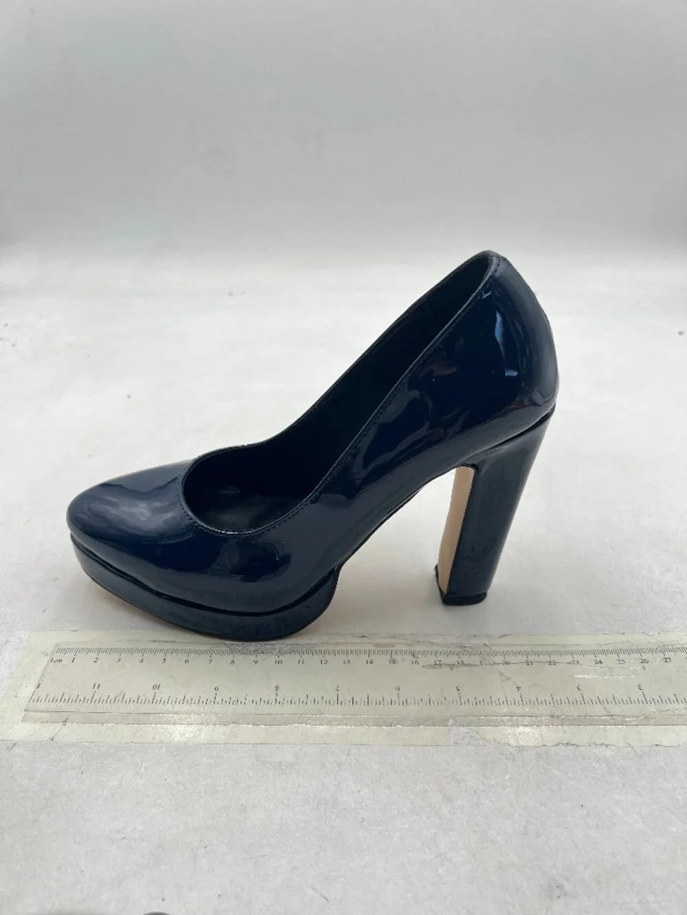 miss left Navy Low Platform Chunky High Heel Slip On Closed Round Toe Pump
